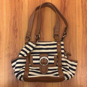 Chaps Blue and Cream Striped Shoulder Bag